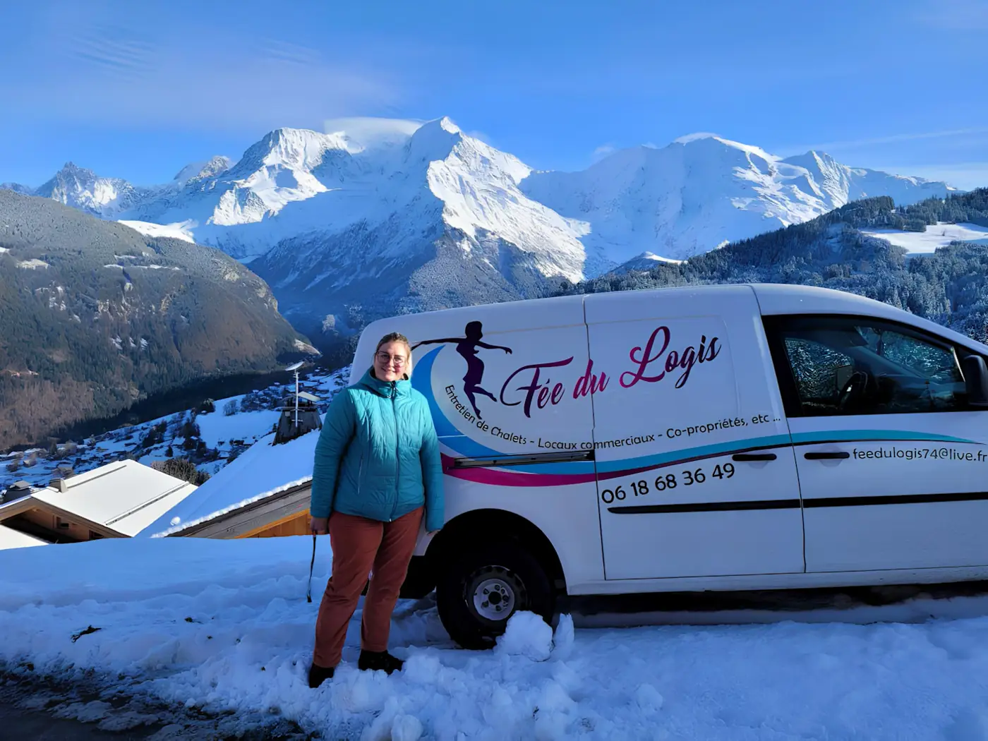 Audrey en intervention pour le ménage d'un chalet aux Contamines-Montjoie